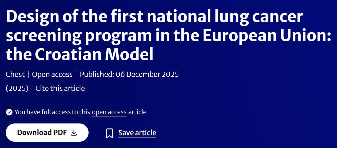 Izdana je prva međunarodna publikacija o Hrvatskom nacionalnom programu za probir i rano otkrivanje raka pluća